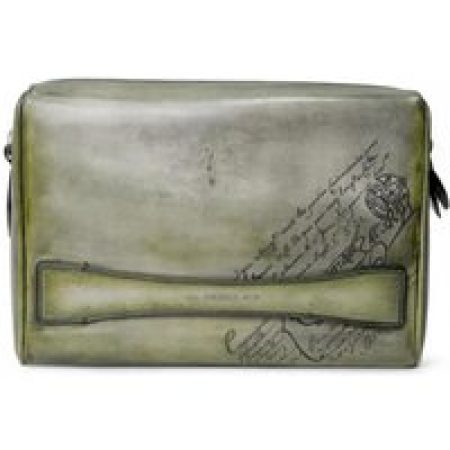 Berluti Clutches - Clutch Tersio Scritto Leather Pouch Green in groen