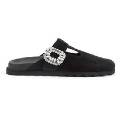 - Black Suede Slippers With Crystal Embellishments in zwart