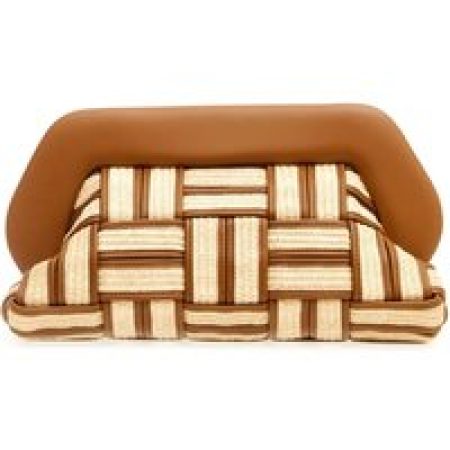Themoirè Clutches - Large Raffia Clutch In Leather And Caramel in bruin