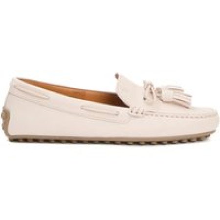 - Rounded Toe Moccasin With Decorative Tassel Detail in wit