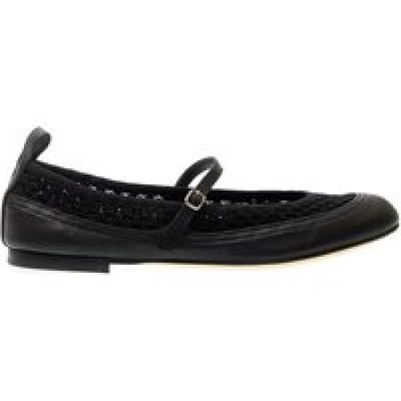 - Black Leather Ballerina With Strap in zwart