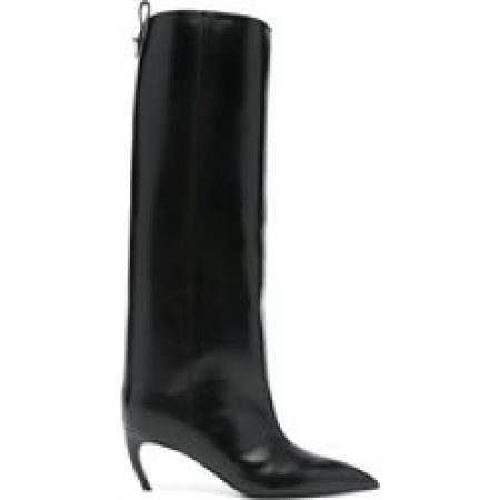The Attico Boots - Knee-High Black Leather Boots With Pointed Toe in zwart