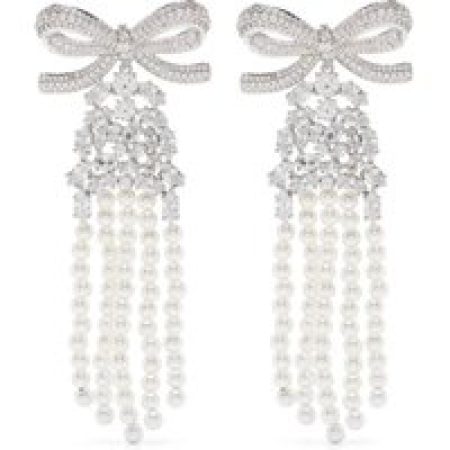 self-portrait Oorbellen - Crystal Bow Pearl Earrings in silver
