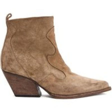 Elena Iachi Boots - Beige Suede Ankle Boots With Curved Seam Detail in bruin