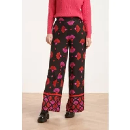 Smashed Lemon 24538 zwarte broek met fuchsia en rode grafische print