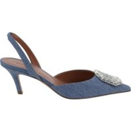 Amina Muaddi Hoge hakken - Camelia Sling 60 Printed Denim Pumps in blauw