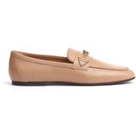- Beige Leather Buckle Moccasin in bruin