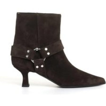 3Juin Boots - Brown Suede Ankle Boot With 55 Mm Heel And Metal R in zwart