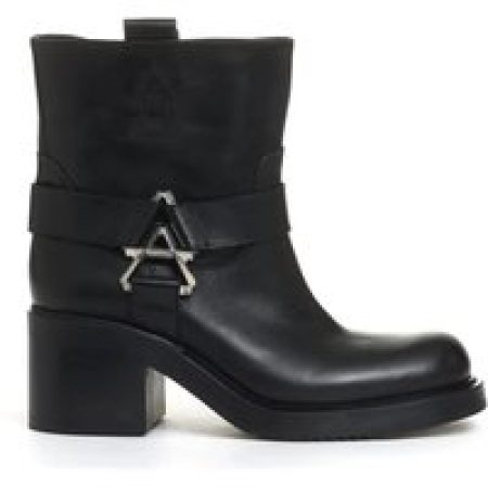 Elena Iachi Boots - Low Biker Buckles And Zipper Silver Heel 60 Mm in zwart