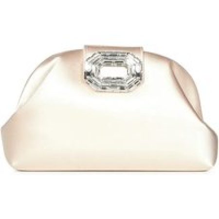 Amina Muaddi Clutches - Champagne Satin Clutch With Rectangular Mirrored A in beige