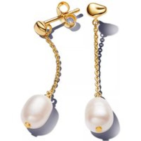 Pandora Oorbellen - 14k Gold-plated drop earrings with treated freshwa in white