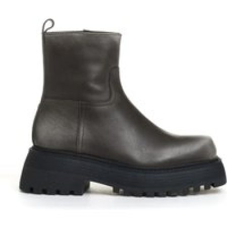 3Juin Boots - Thick Sole Washed Leather Boots With Zipper Closur in grijs
