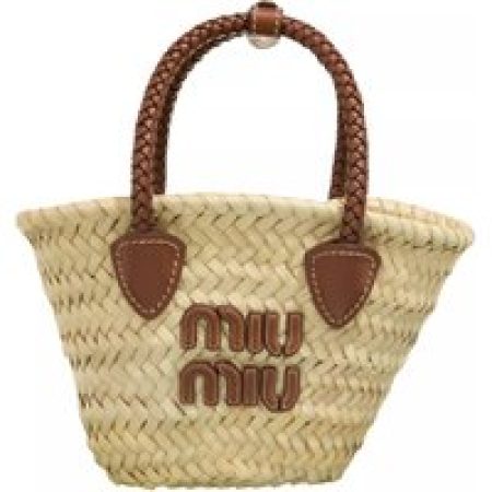 Miu Miu Totes - Logo Lettering Straw Tote Bag in beige