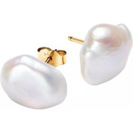 Pandora Oorbellen - 14k Gold-plated stud earrings with baroque treated in white