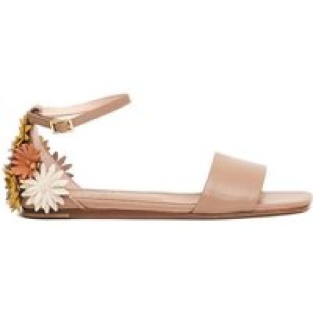 Agl Sandalen - Low Leather Sandals With Floral Appliqués in beige