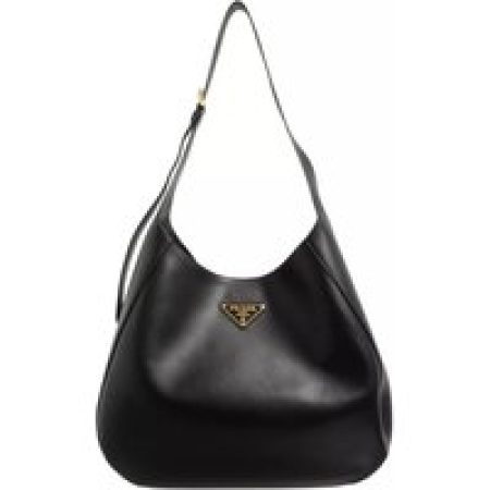 Prada Hobo bags - Large Leather Shoulder Bag With Topstitching in zwart