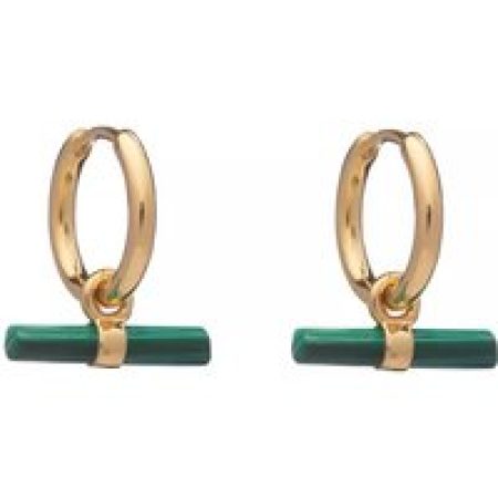 Rachel Jackson London Oorbellen - Mini Malachite T Bar Huggie Hoop Earrings in gold