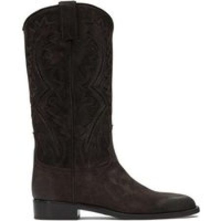 Sartore Boots - Brown Suede Ankle Boots With Stitched Detailing in zwart