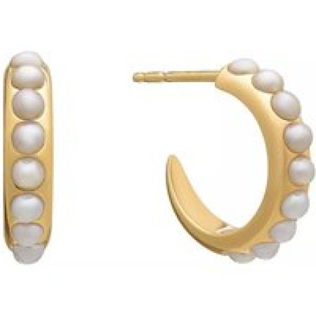 Rachel Jackson London Oorbellen - 22K Plated Tapered Studded Pearl Hoop Earrings in gold