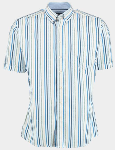 R.B. Boston Casual hemd korte mouw Multi regular fit blauw beige streep 516670/727