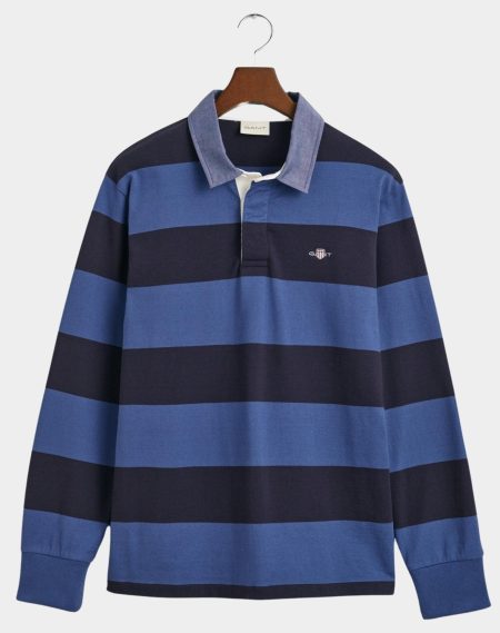 Gant Polo lange mouw Blauw Chambray stripe heavy rugger 2004083/442