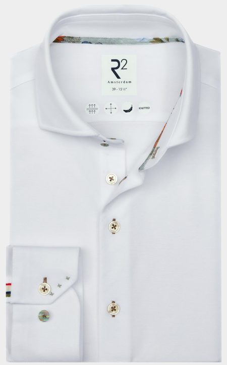 R2 Amsterdam Casual hemd lange mouw Wit Solid Japanese knitted 128.WSP.001/004