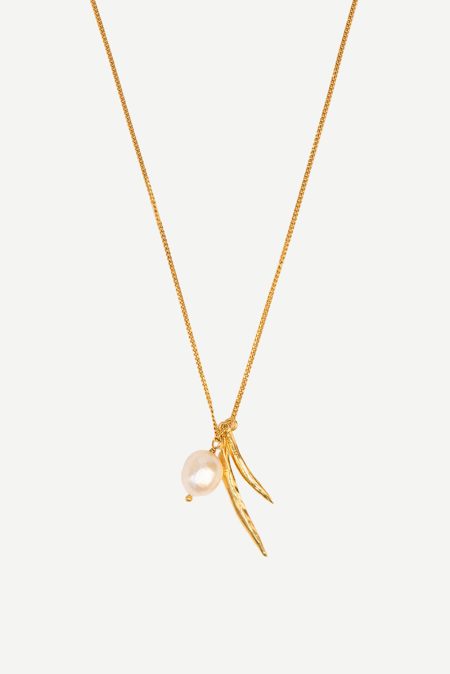 Wouters & Hendrix ketting Necklace with Leaves and Pearl NSC021 gold-plated silver