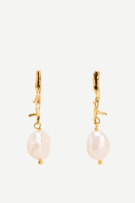 Wouters & Hendrix oorbellen Branch-Shaped with Pearl ESC108 gold-plated silver