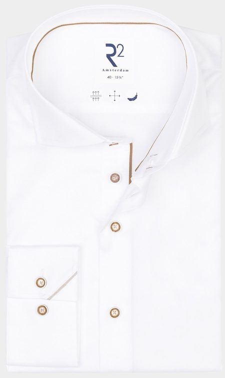 R2 Amsterdam Casual hemd lange mouw Wit Widespread NOS.TWILL.008/004