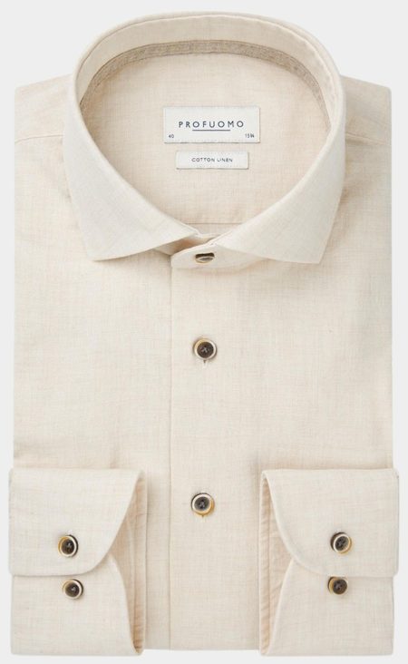 Profuomo Business hemd lange mouw Beige PPWH10012B/E