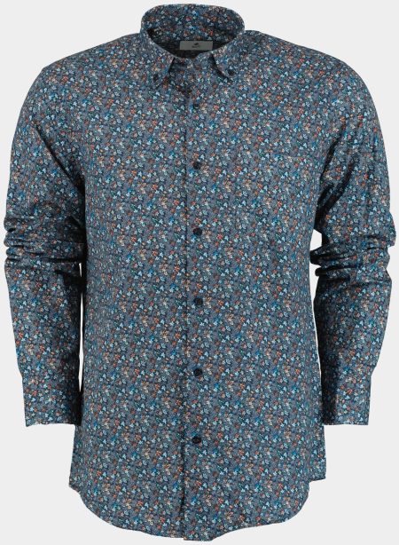 Bos Casual hemd lange mouw Blauw Blue flower pattern 25496/V02